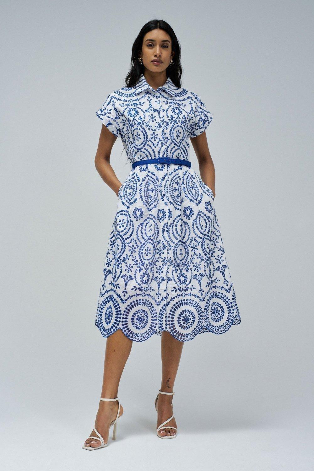 Shirt Dress In English Embroidery , White, medium