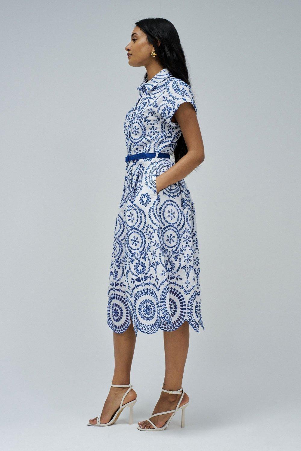 Shirt Dress In English Embroidery , White, medium