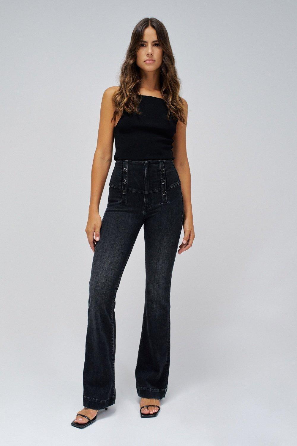 Black ed Denim Flare Jeans, , large image number 1