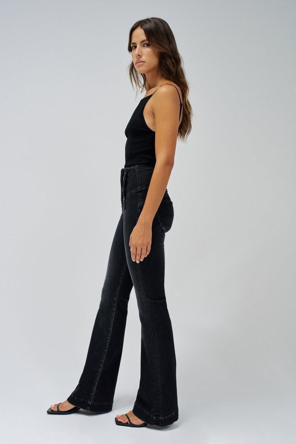 Diva Push In Flare Jeans, Black, medium