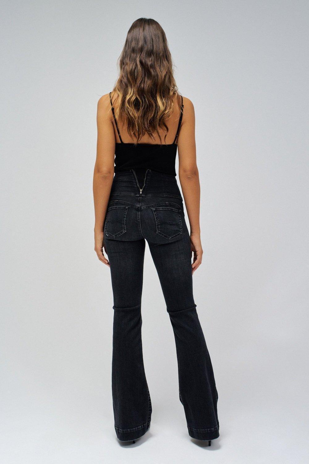Diva Push In Flare Jeans, Black, large image number 3