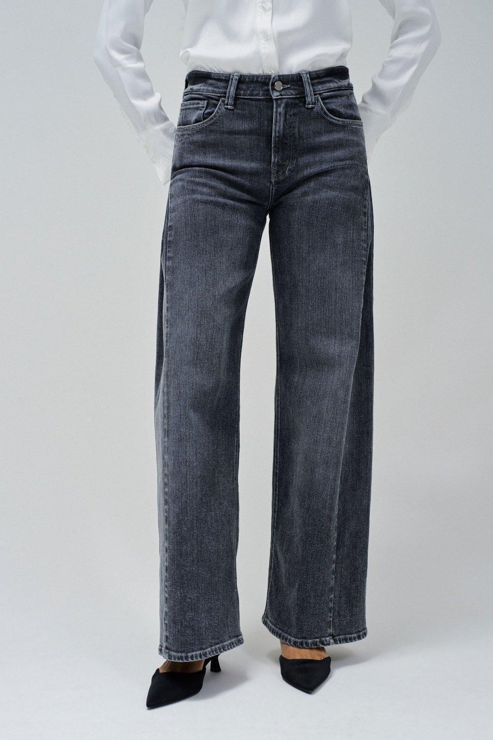 Wide Leg Denim Jeans, Black, medium