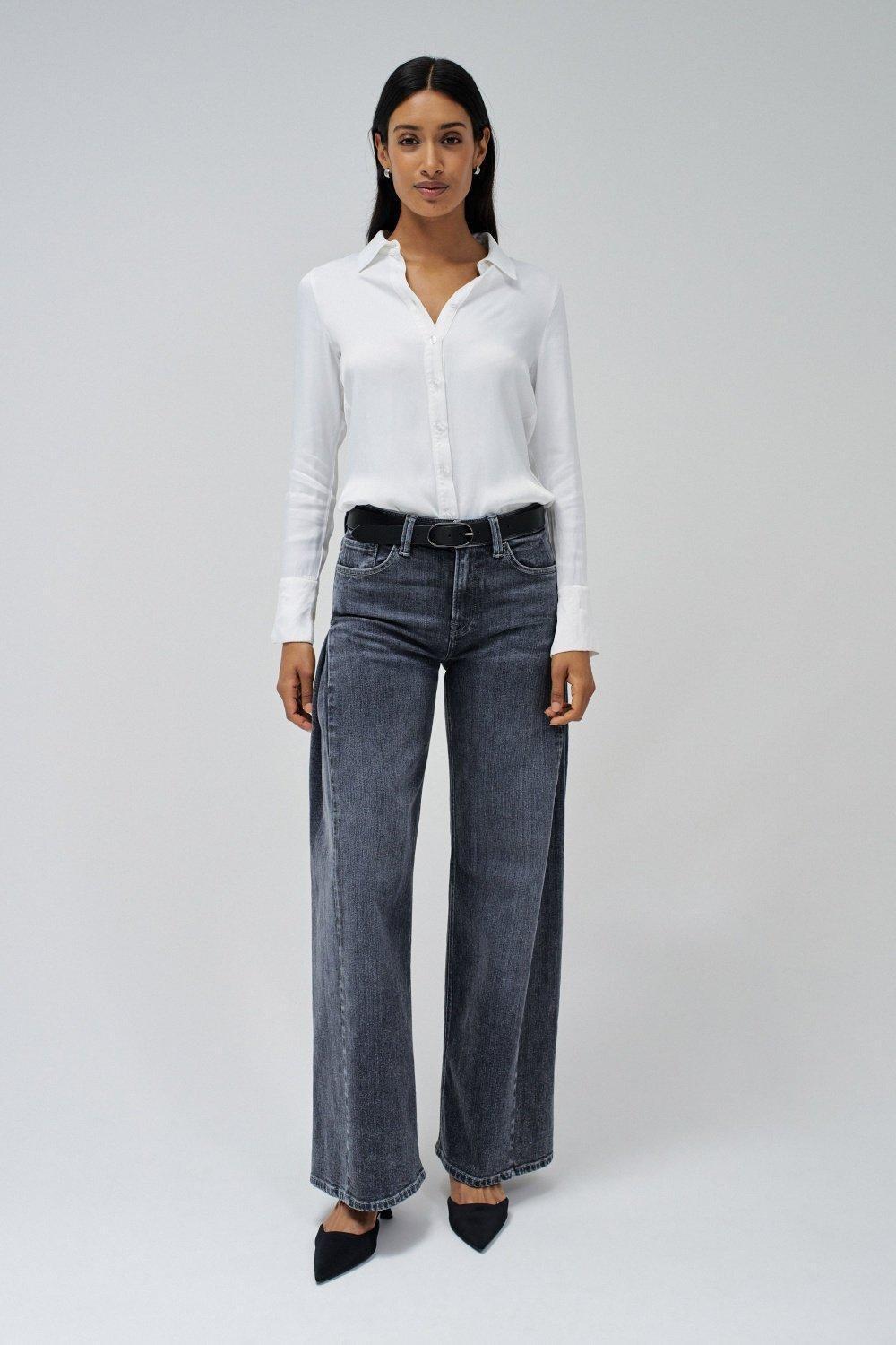 Wide Leg Denim Jeans, Black, medium