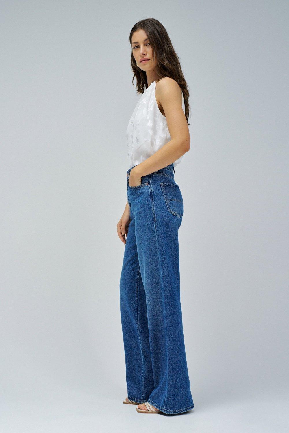 Wide Leg Jeans, Blue, medium