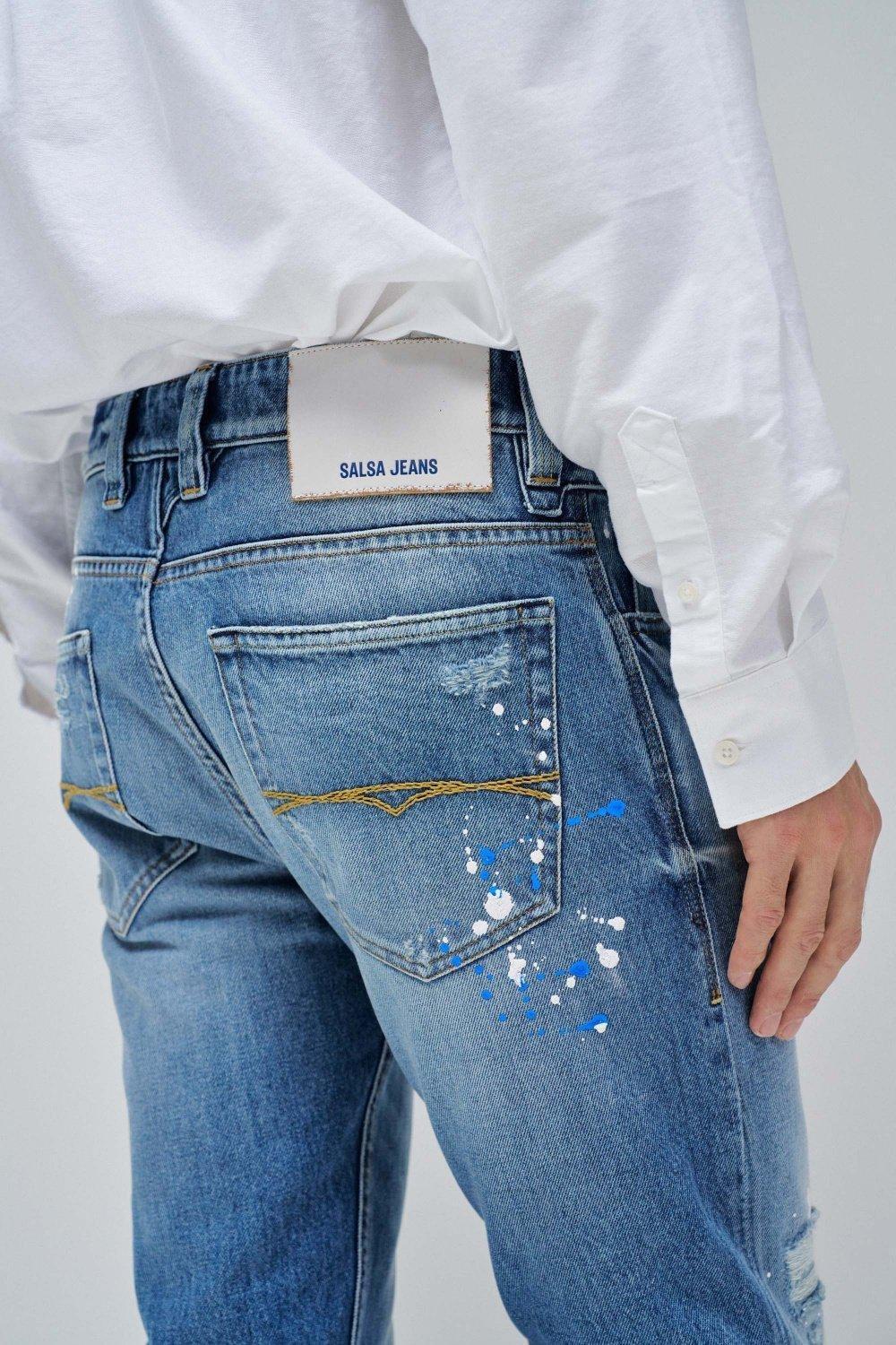 Blue Embellished Ankle-Length Jeans, , large image number 4