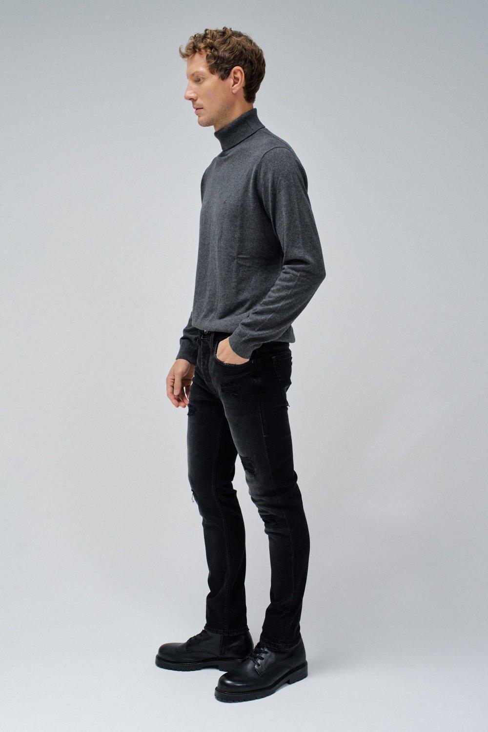 Black Textured Ripped Ankle-Length Jeans, , large image number 2