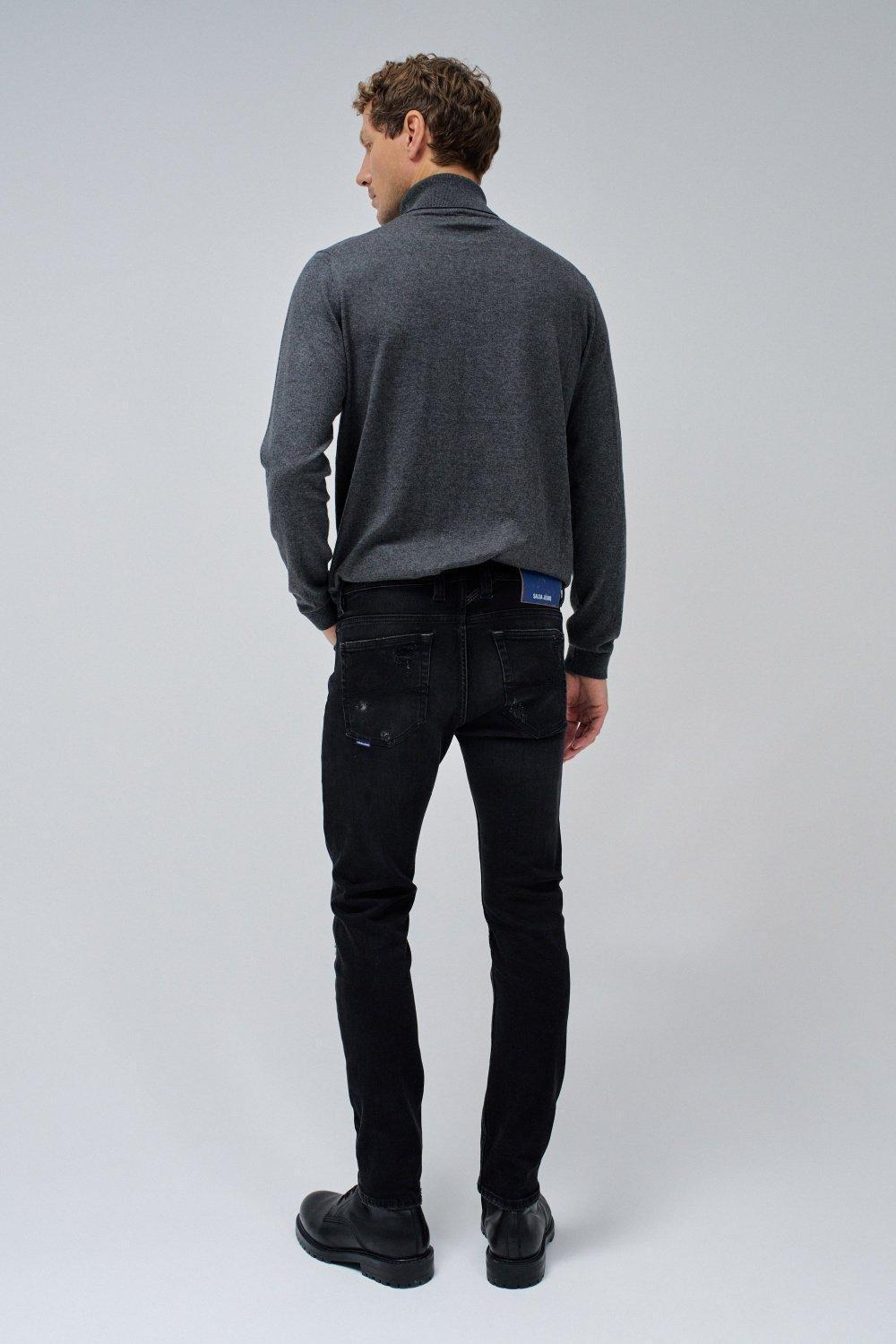Black Textured Ripped Ankle-Length Jeans, , large image number 3
