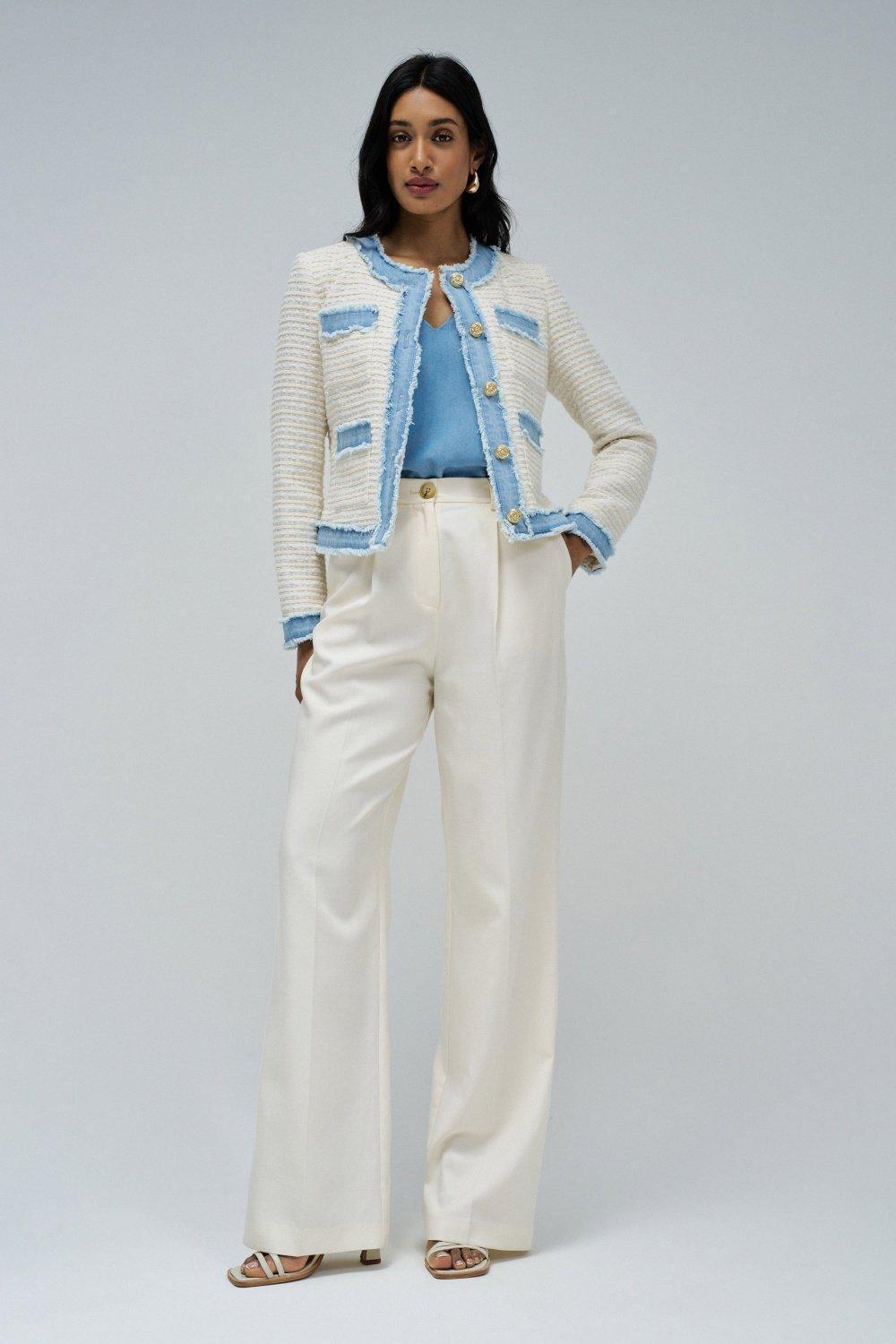 Tweed Jacket Details In Denim, White, large image number 1