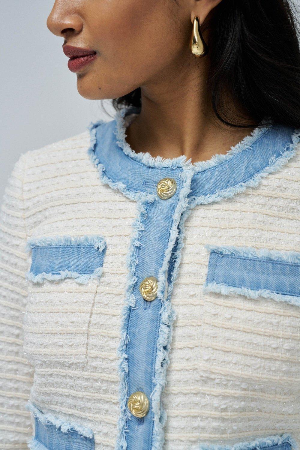 Tweed Jacket Details In Denim, White, large image number 4