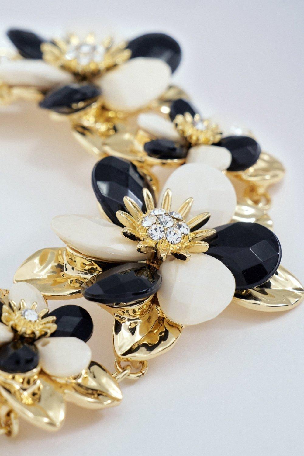 Velvet Ribbon And Flower Necklace, Gold, large image number 1