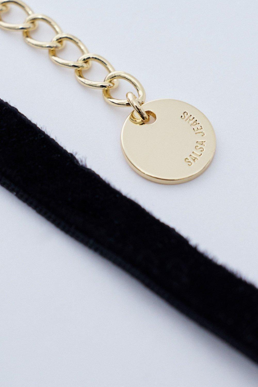 Velvet Ribbon And Flower Necklace, Gold, medium