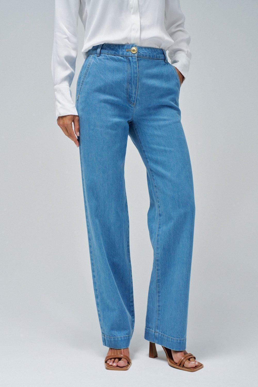 Blue Plain Casual Trousers, , large image number 0