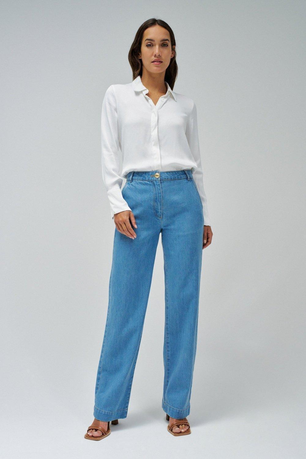 Blue Plain Casual Trousers, , large image number 1