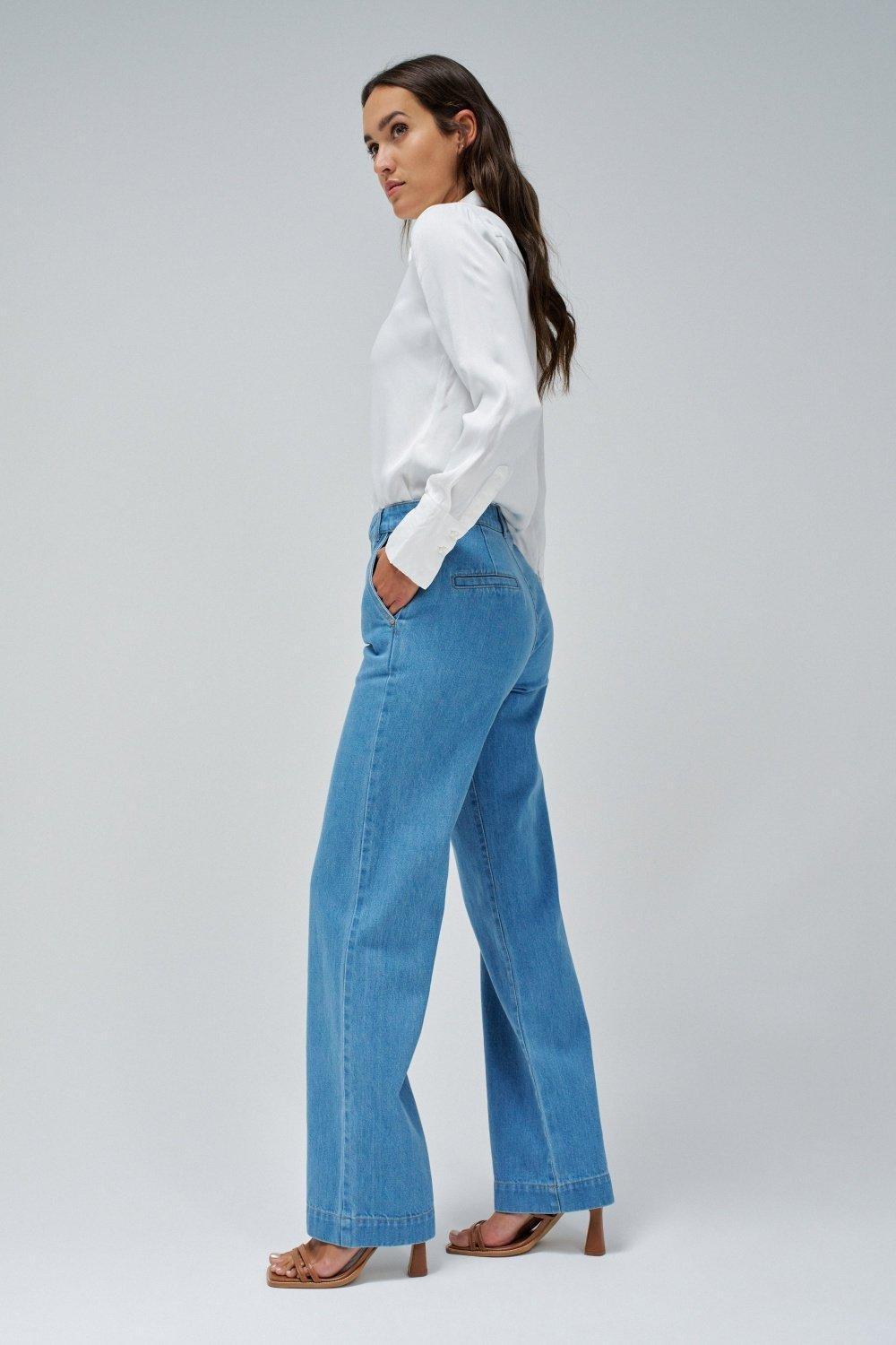 Blue Plain Casual Trousers, , large image number 2