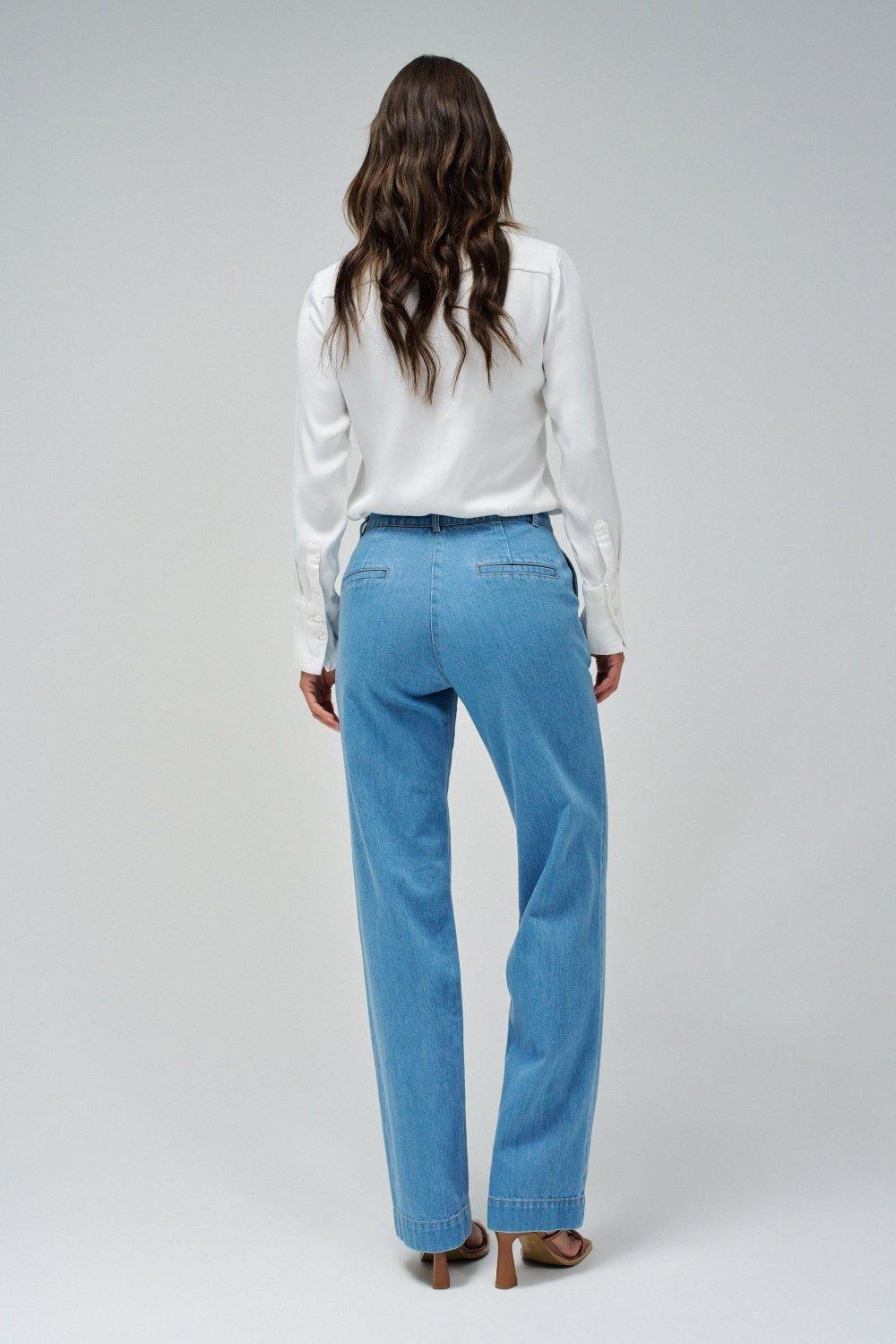 Blue Plain Casual Trousers, , large image number 3