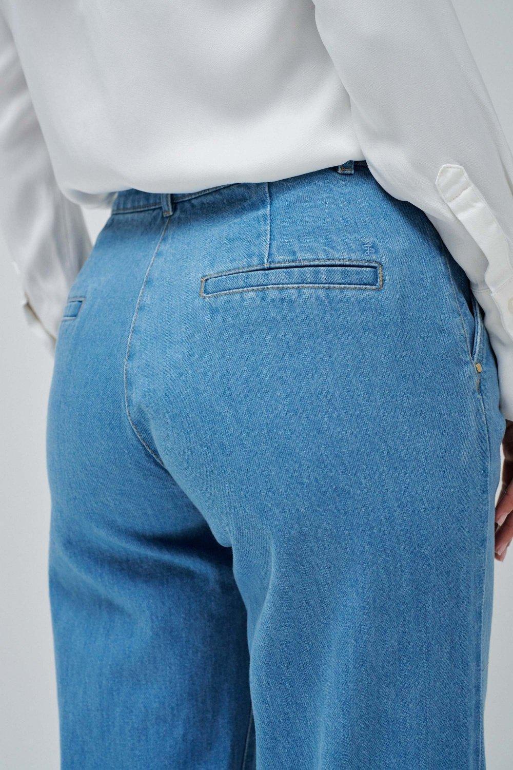 Blue Plain Casual Trousers, , large image number 4