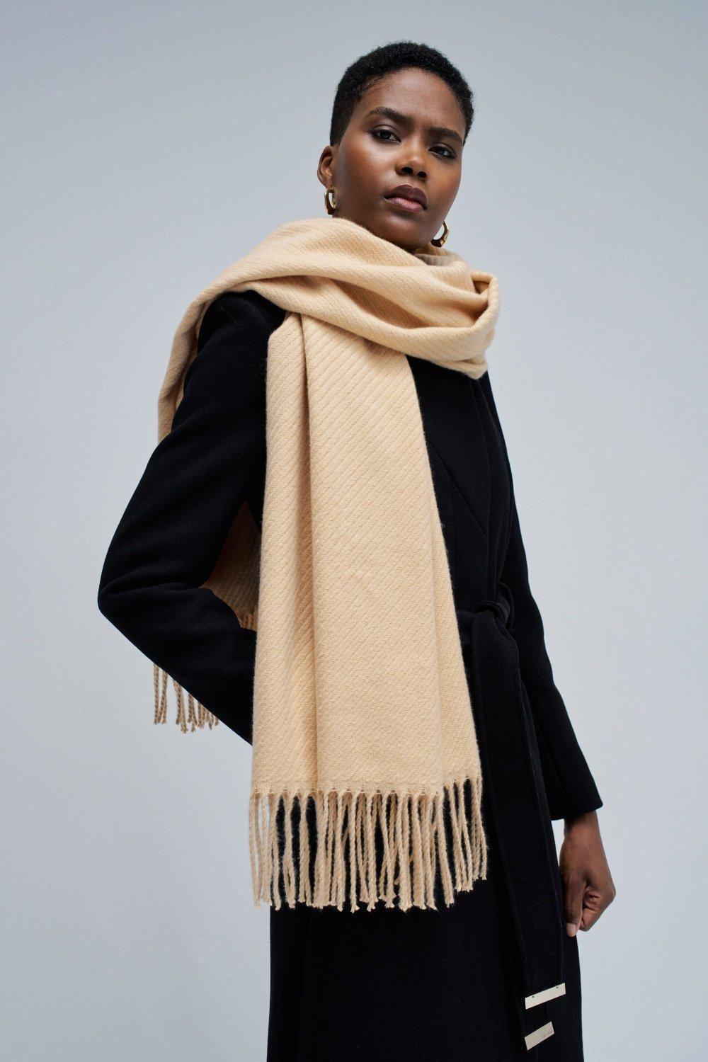 Scarf With Fringes , Cream, medium