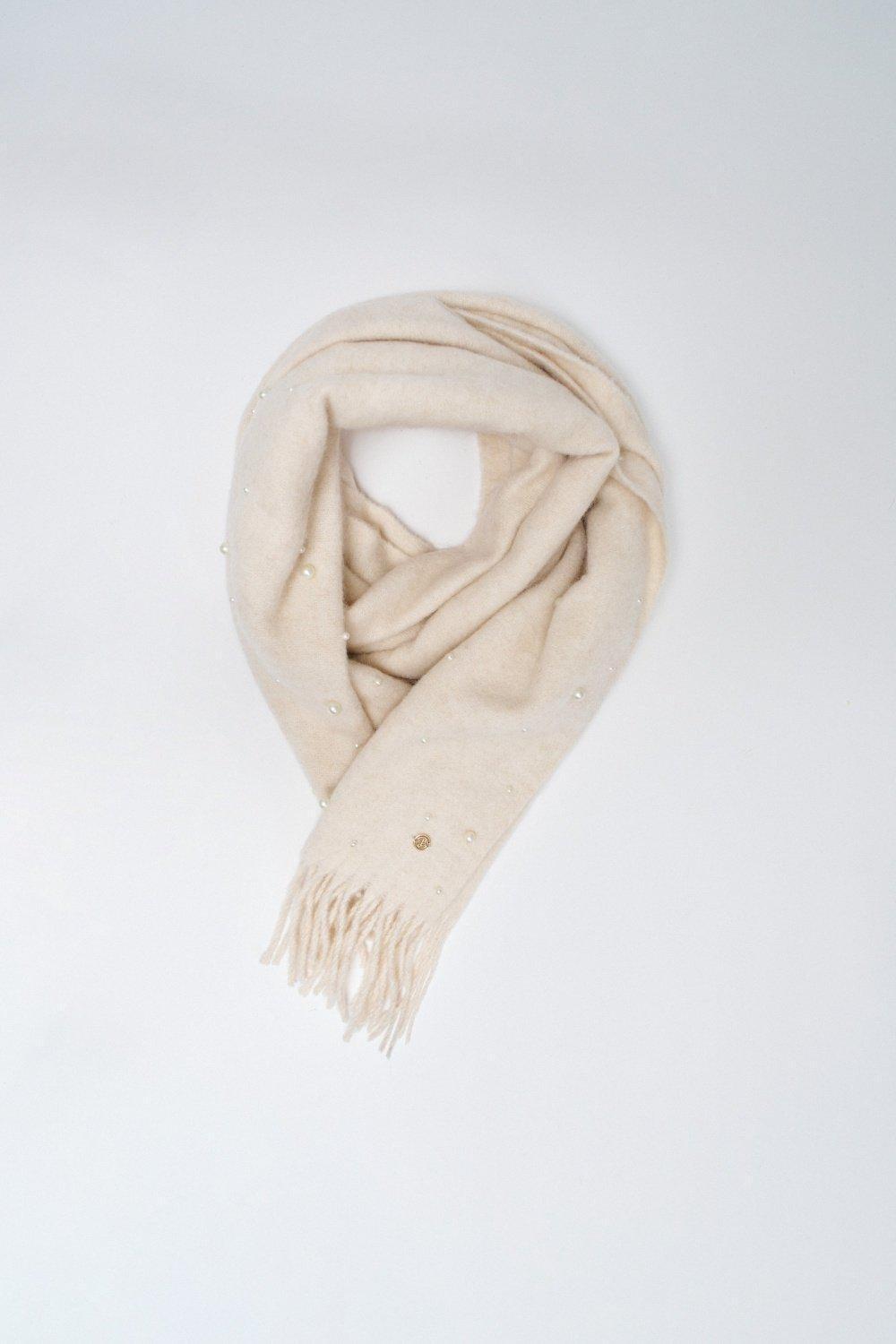 Wool Scarf With Pearls, Beige, large image number 2