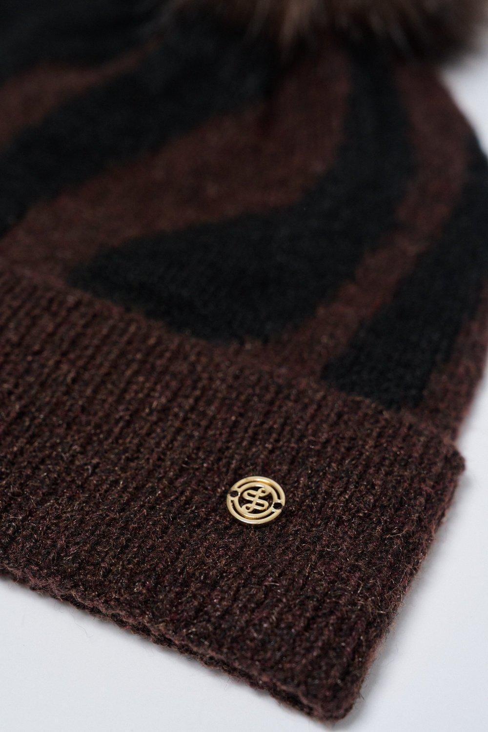 Animal Print Beanie, Brown, medium