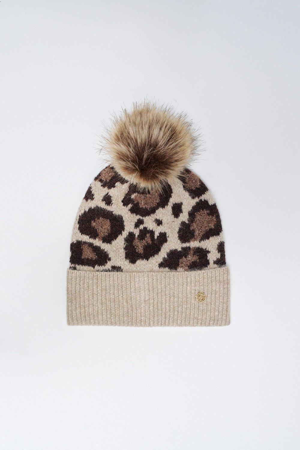 Animal Print Beanie, Cream, large image number 0