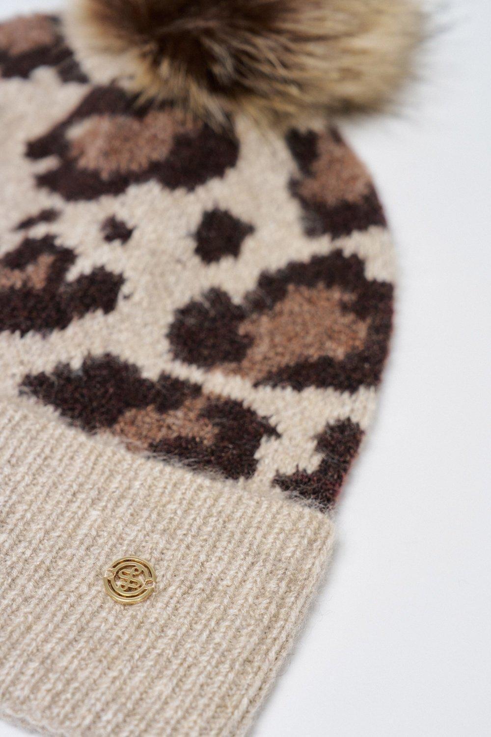 Animal Print Beanie, Cream, medium