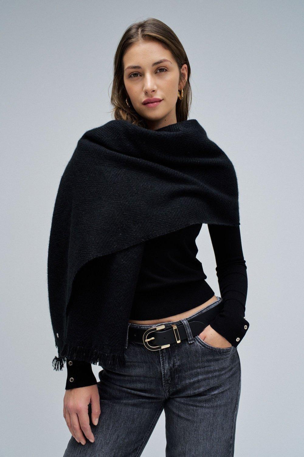 Scarf With Lurex, Black, medium