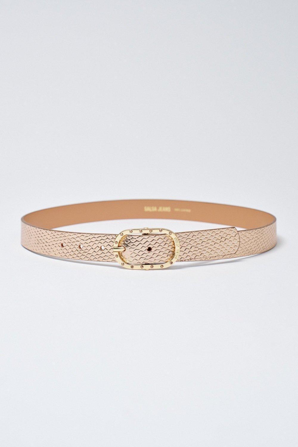 Leather Belt , Gold, medium