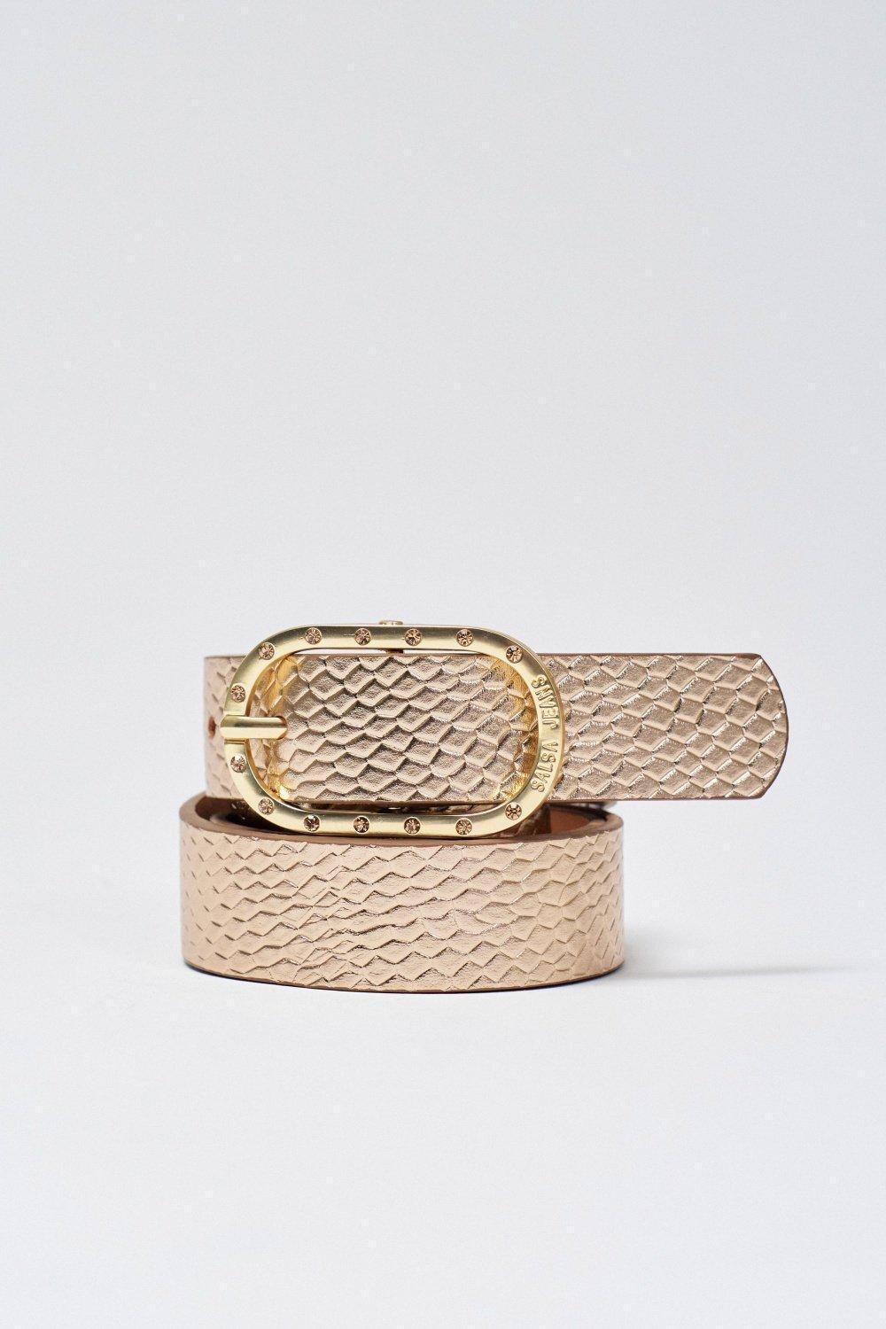 Leather Belt , Gold, medium