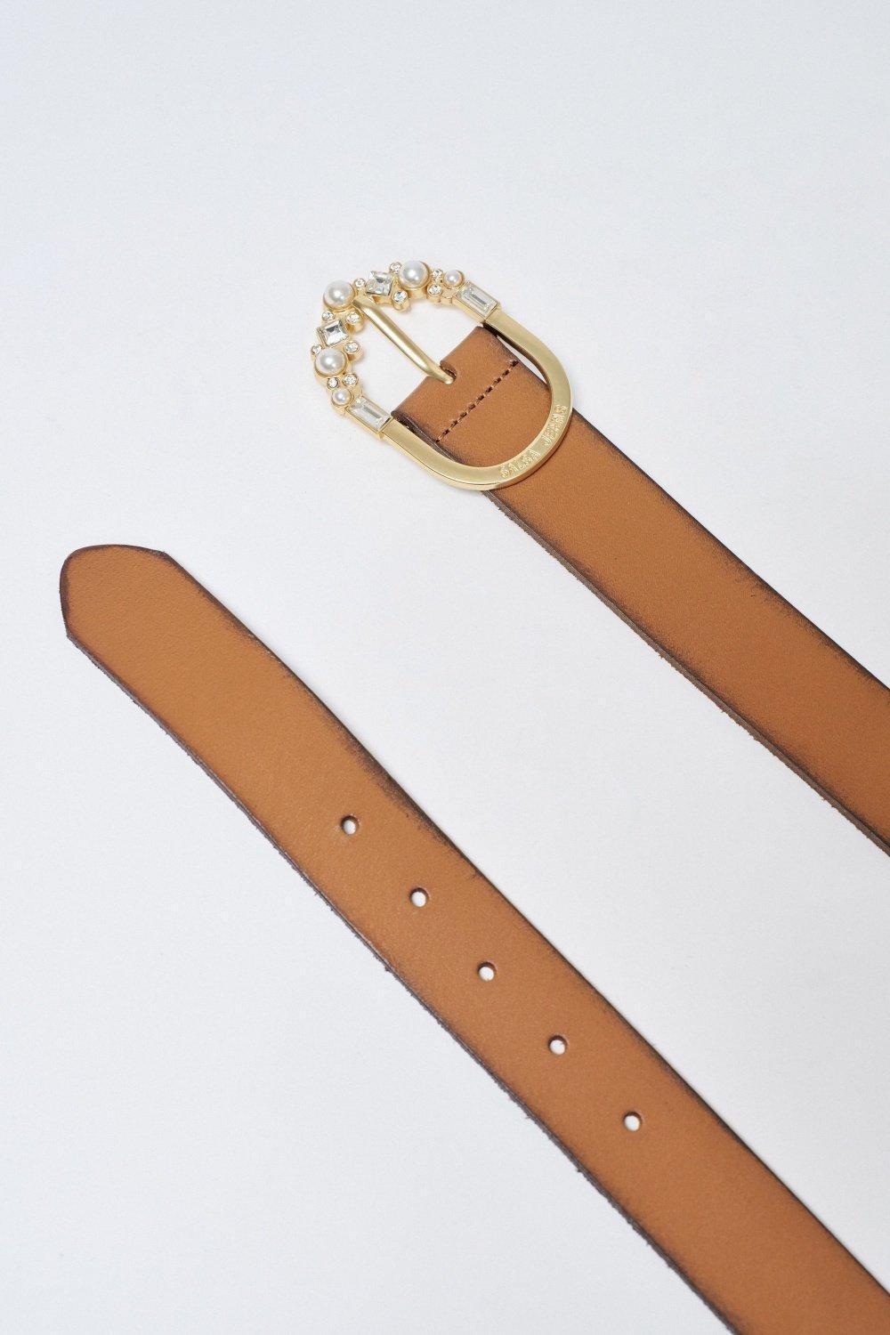 Brown Leather Belt With Jewellery Buckle, , large image number 3