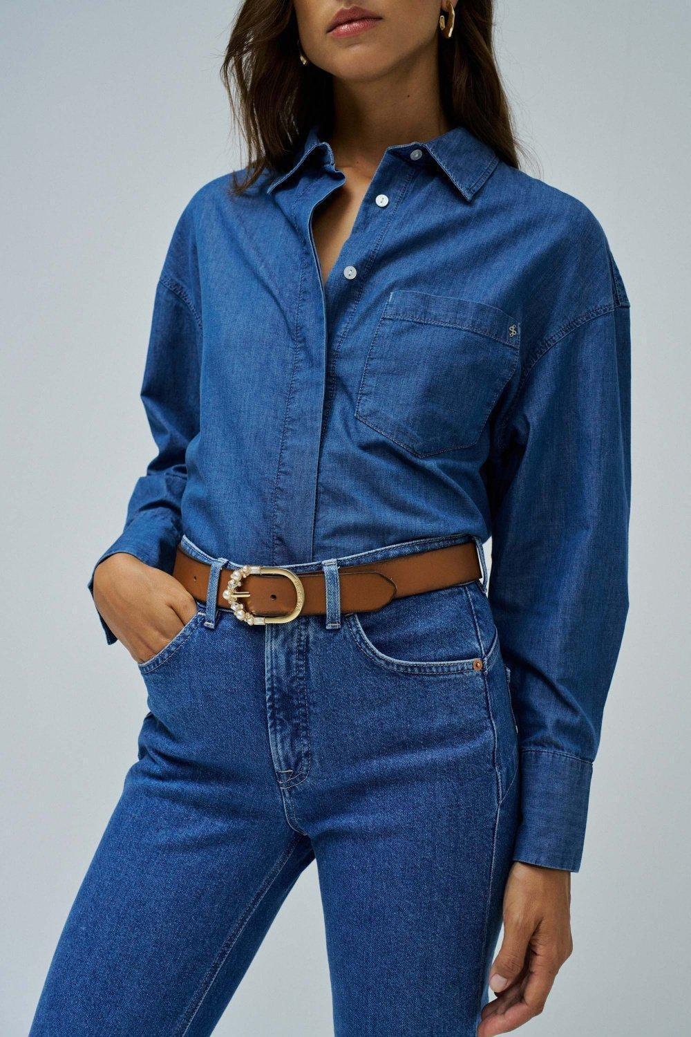 Leather Belt With Jewellery Buckle , Brown, large image number 1