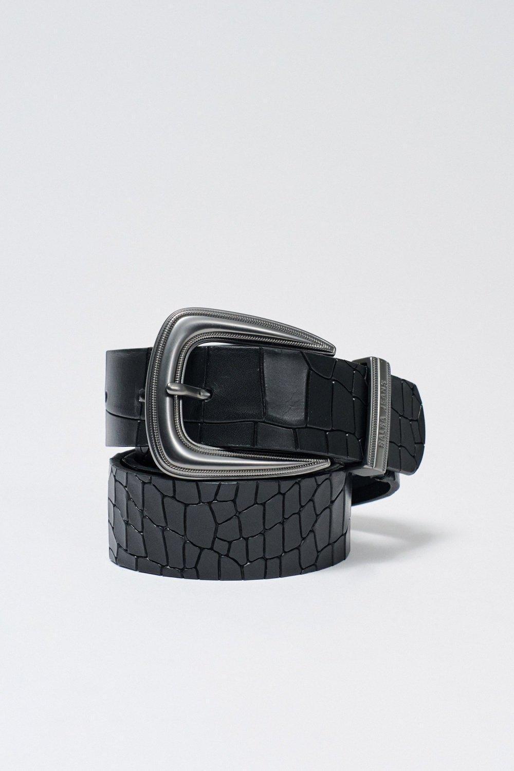 Black Leather Belt Crocodile Effect, , large image number 2