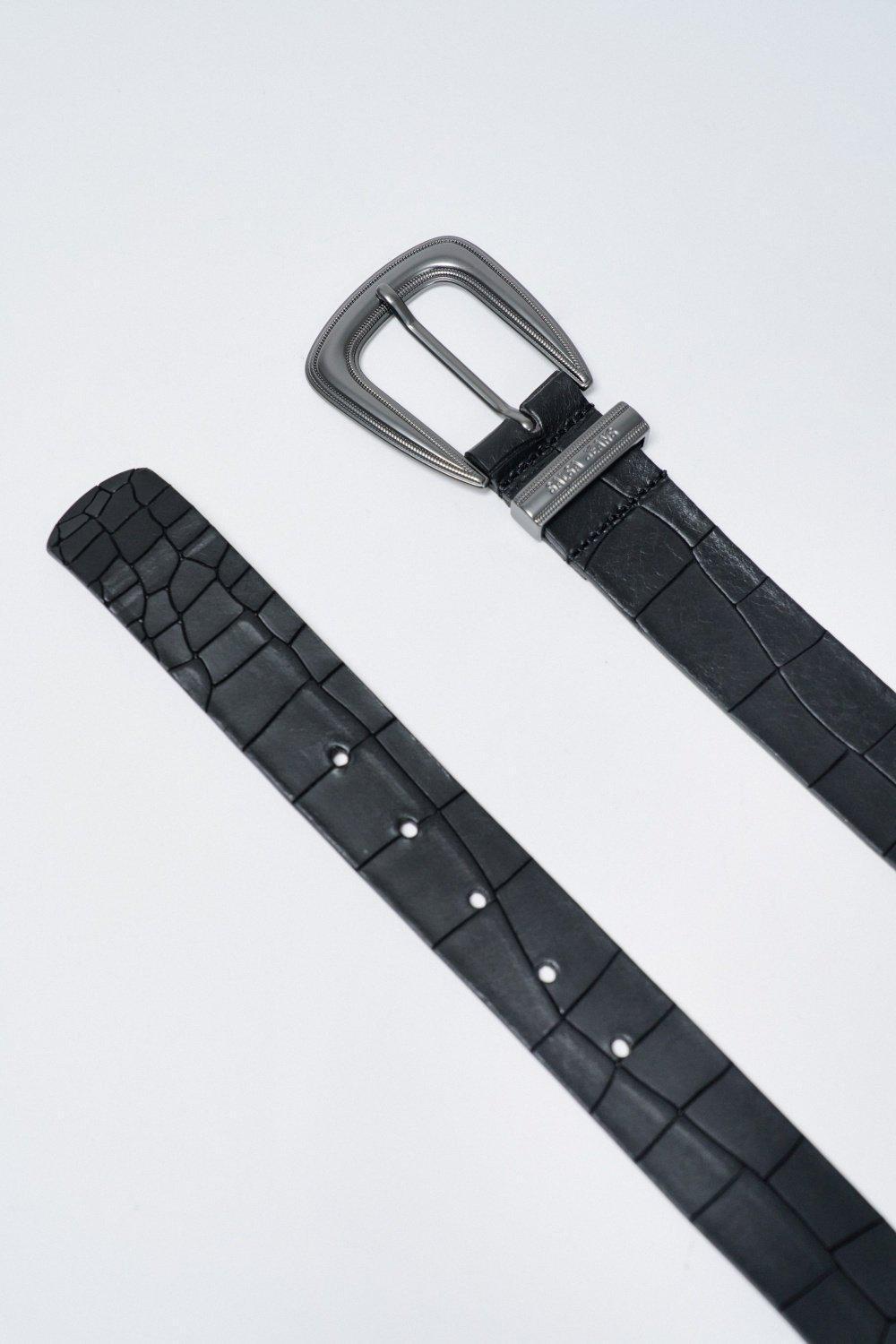 Black Leather Belt Crocodile Effect, , large image number 4