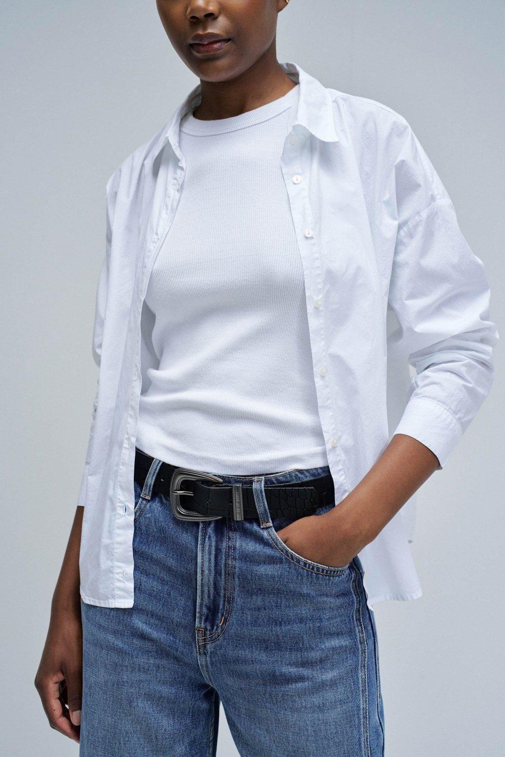 Leather Belt Crocodile Effects, Black, medium