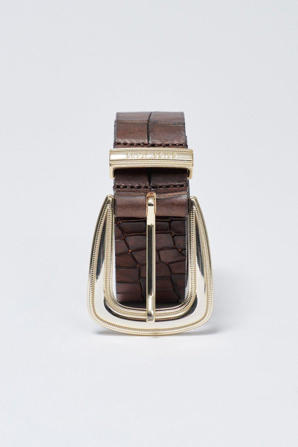 Leather Belt Crocodile Effects, Brown, large image number 3