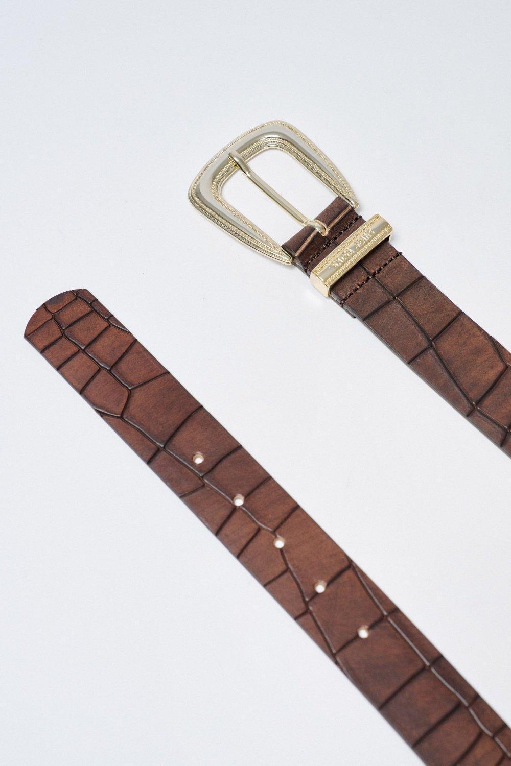 Leather Belt Crocodile Effects, Brown, large image number 4