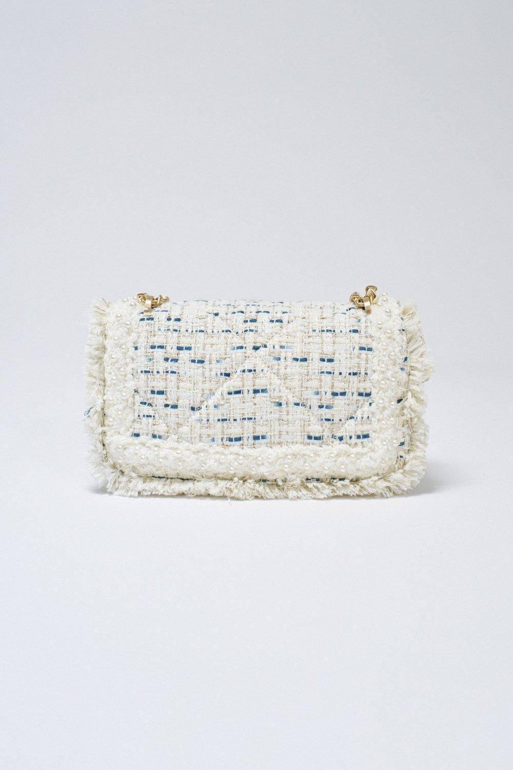 Tweed Crossbody Bag With Logo, Pearl, large image number 3