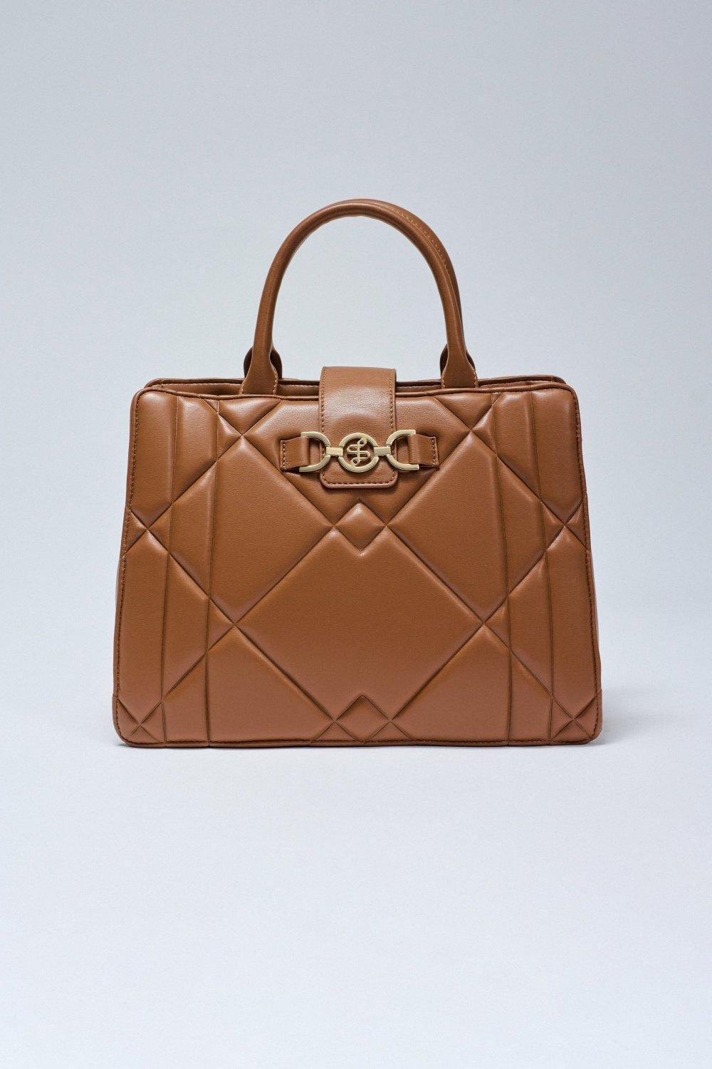 Padded Tote Bag Leather Effect, Brown, medium