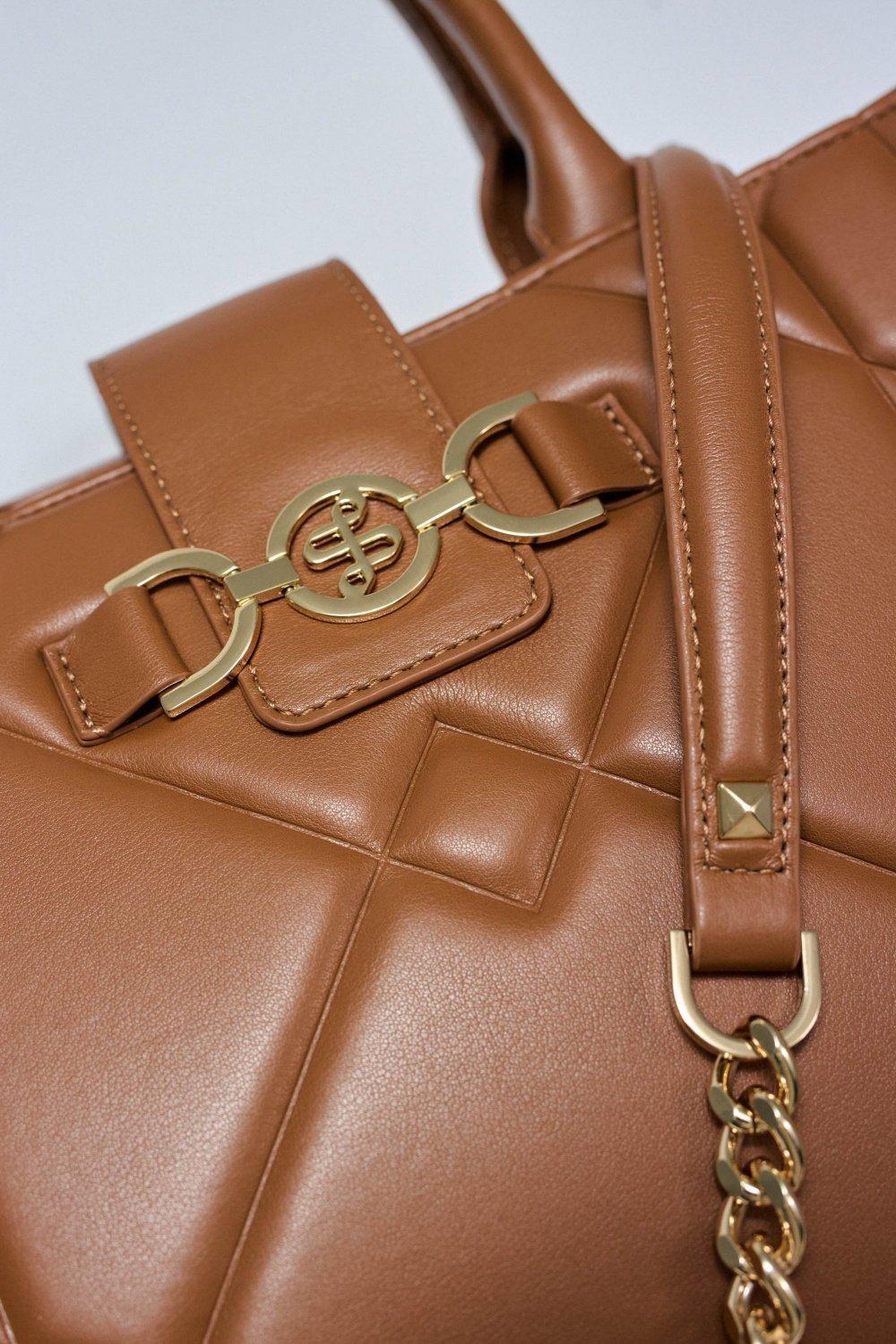 Padded Tote Bag Leather Effect, Brown, medium