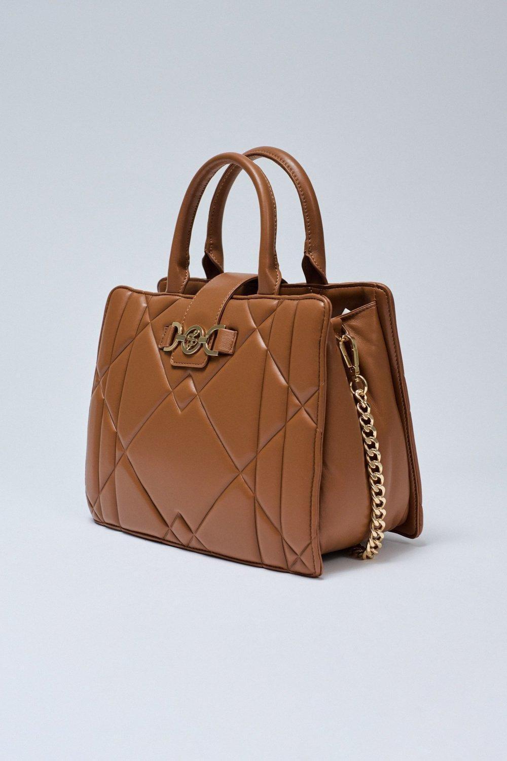 Padded Tote Bag Leather Effect, Brown, medium