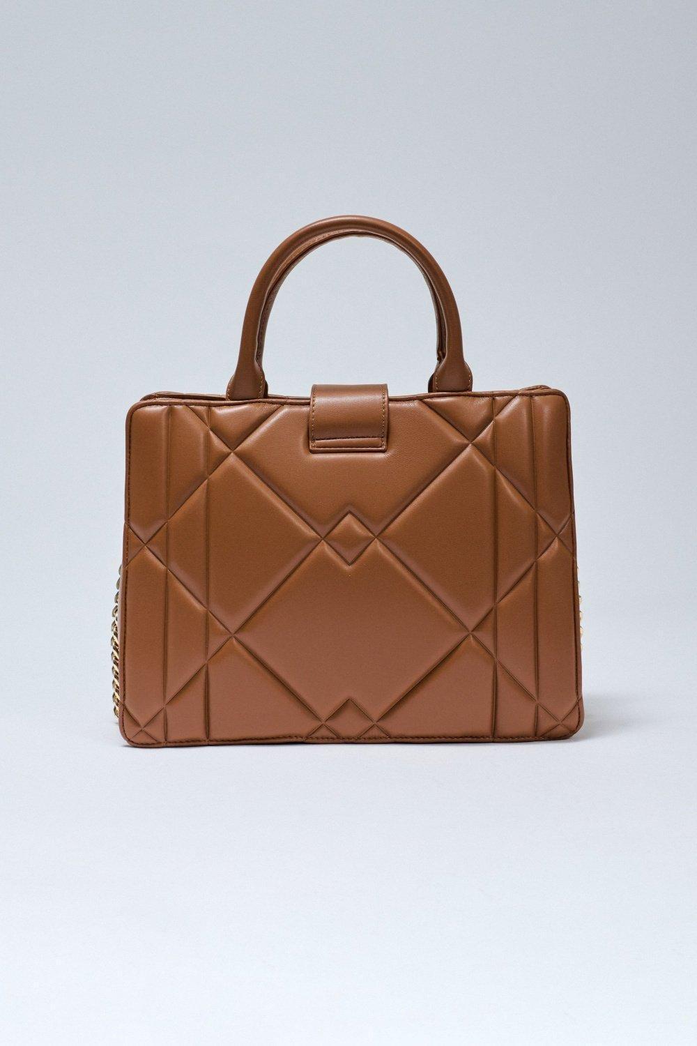 Padded Tote Bag Leather Effect, Brown, large image number 3