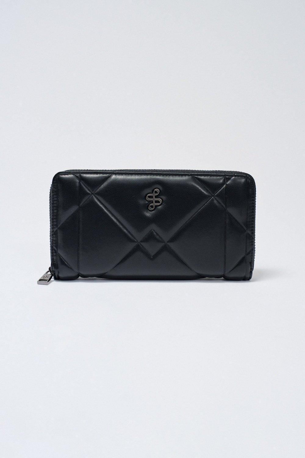 BLACK QUILTED LARGE WALLET WITH RIVETS, No Colour, large image number 0