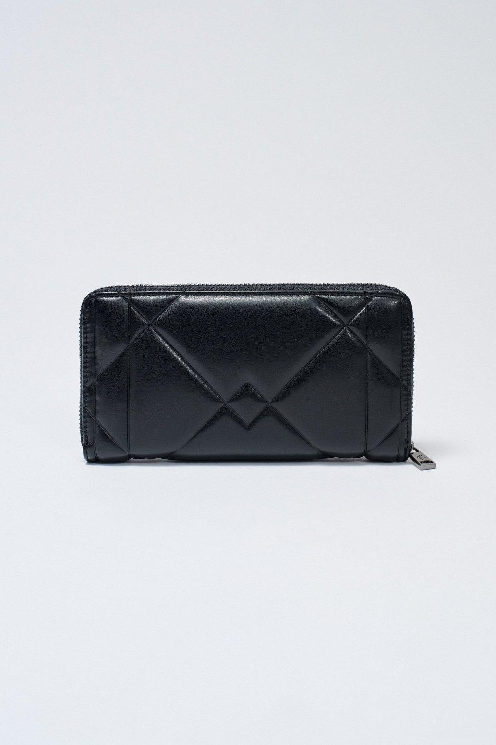 Quilted Large Wallet With Rivets , Black, large image number 3