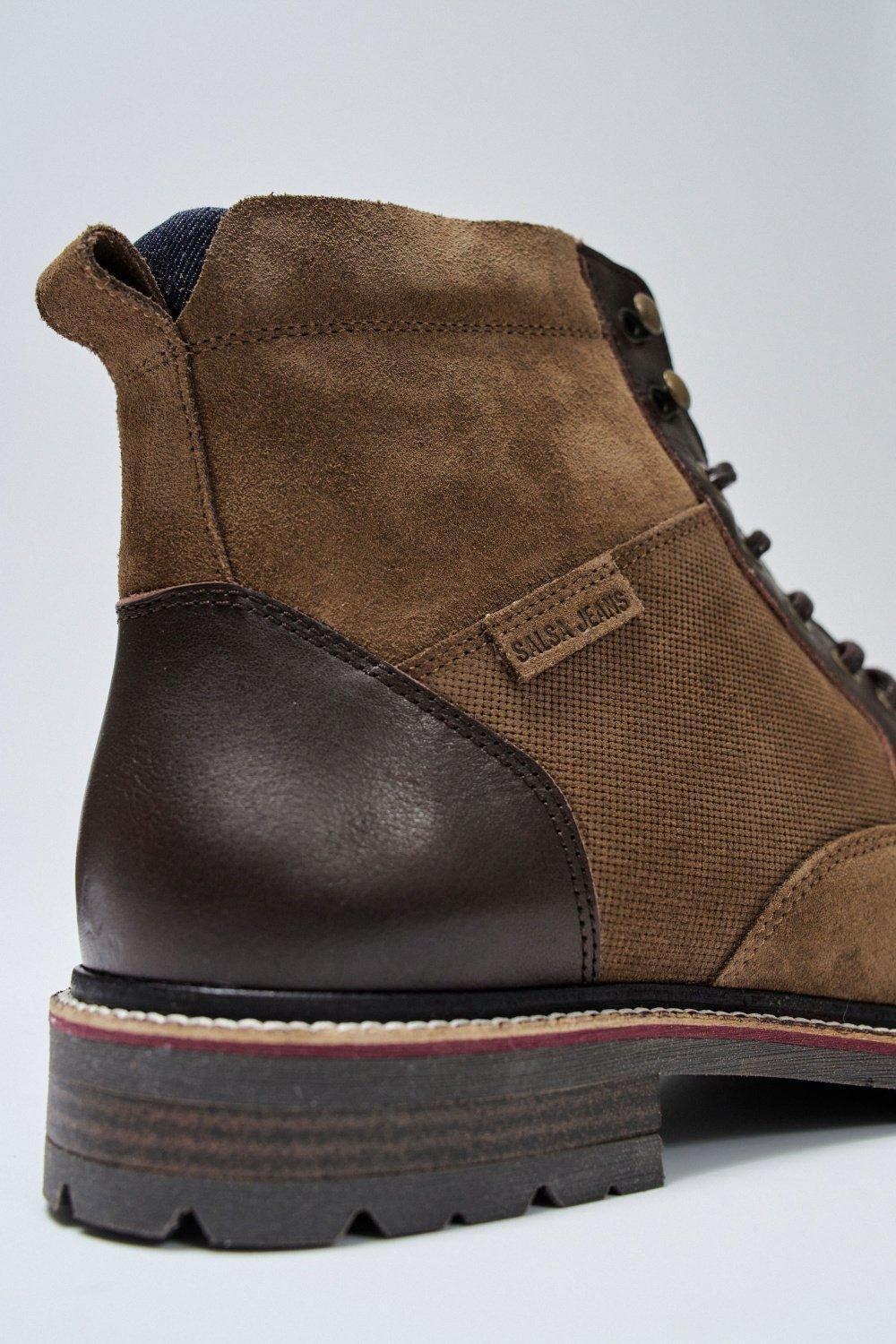 Suede Boots With Laces, Brown, large image number 1