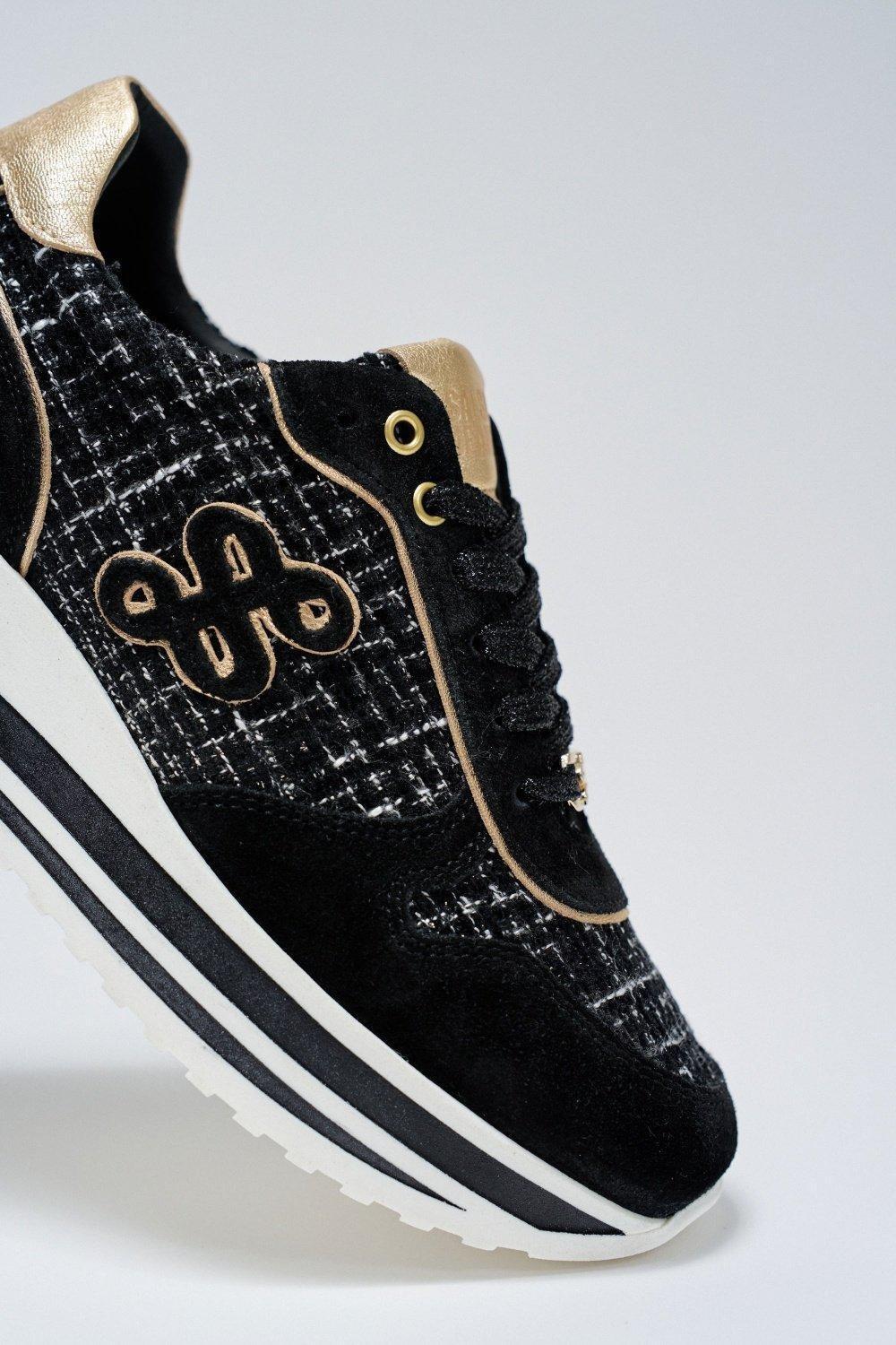 Leather Platform Trainers, Black, large image number 1