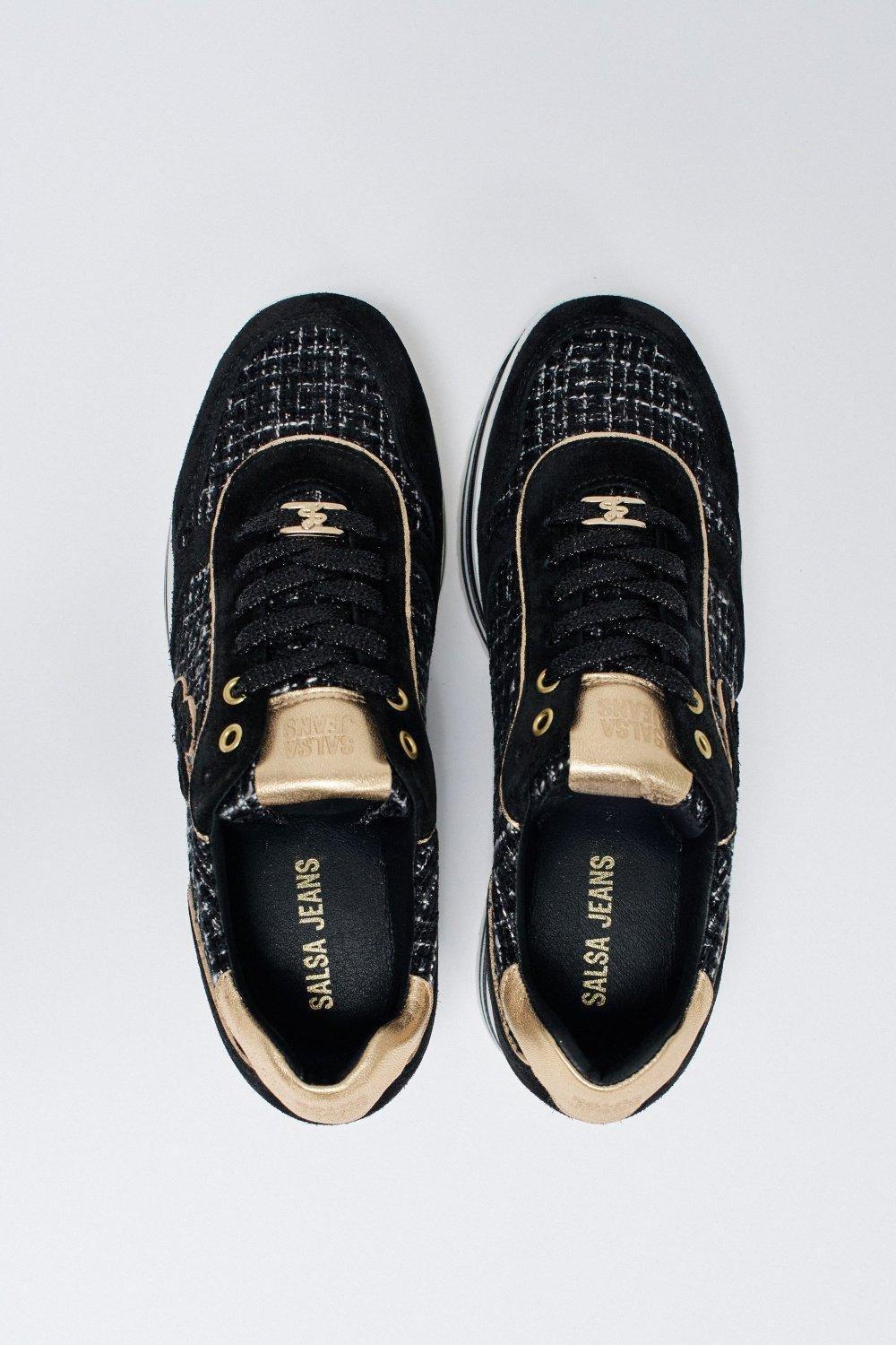 Leather Platform Trainers, Black, large image number 3