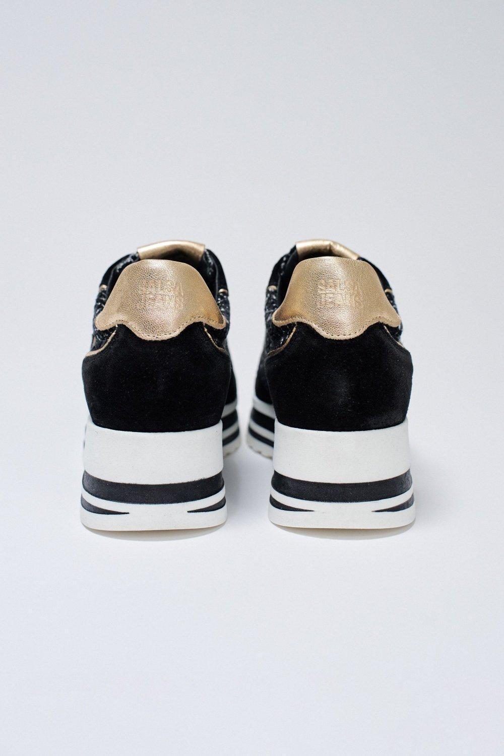 Leather Platform Trainers, Black, large image number 4