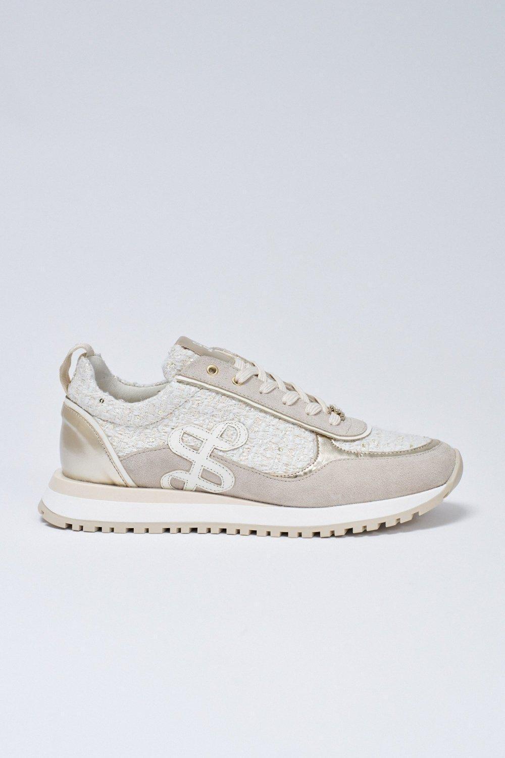 Sneakers With Tweed , Beige, medium