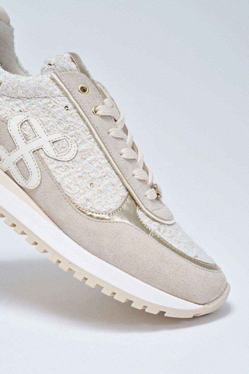 Sneakers With Tweed , Beige, medium