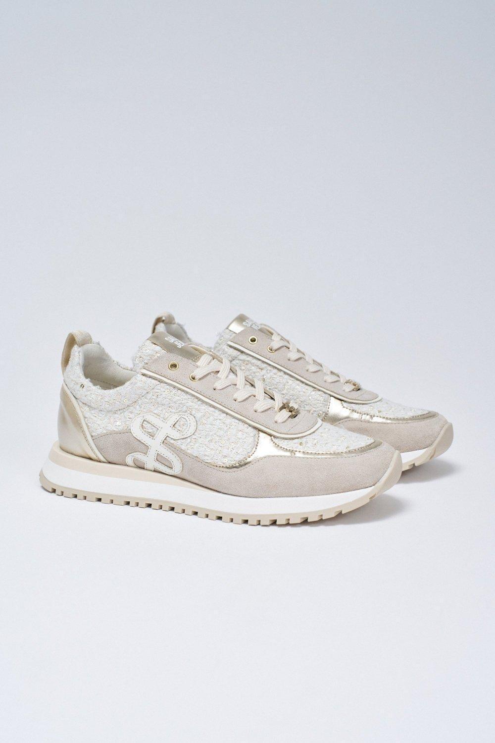 Sneakers With Tweed , Beige, medium