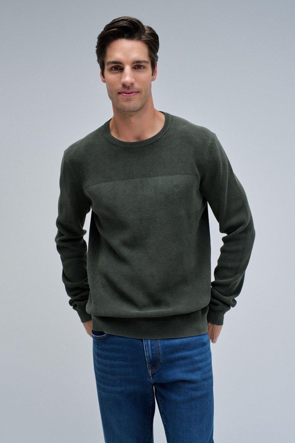 Green Knitted Sweater With Texture, , medium